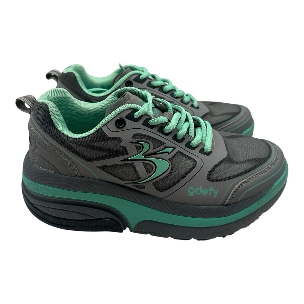 Gdefy Gravity Defyer Shoes‎ Womens Sz 6.5 Gray Green Sneakers Shock Absorption